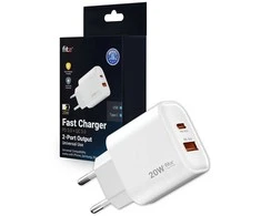 Greitojo įkrovimo įkroviklis FIT2 K20 20W su USB-C PD ir USB-A QC, baltas