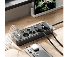 Ilgintuvas Pantherise, 4 lizdai, 2x USB-A, 3x USB-C, atskiri jungikliai, 5 m