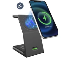 Indukcinis magnetinis įkroviklis 3in1 15W – iPhone, Apple Watch, AirPods, juodas