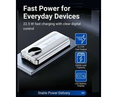 Greitojo įkrovimo išorinė baterija FIT2 Y1240 20000mAh 22.5W PD su LED ekranu, balta