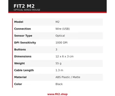 Optinė pelė su laidu FIT2 M2, USB, 1000 DPI, juoda