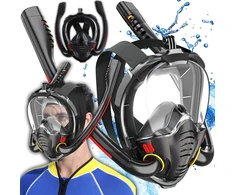 RTO Pilno veido nardymo kaukė snorkelingui 180°, DryTop, kamerai, juoda
