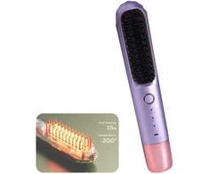 Plaukų tiesinimo šepetys FIT2 FITLC702, 3 temperatūros 160-220°C, įkaista per 15 s, 4000 mAh USB-C, violetinis