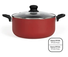 Puodas su stiklo dangčiu Livoo MEP151R Premier Chef, 28 cm, aliuminis, neprisvylanti danga, raudonas
