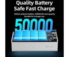 Išorinė baterija (Powerbank) REMAX RPP-321 50000mAh su LED prožektoriumi ir ekranu, juoda: Spalva - Balta