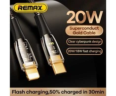 Greito įkrovimo kabelis REMAX RC-C061 20W PD permatomas USB-C į Lightning: Spalva - Mėlyna