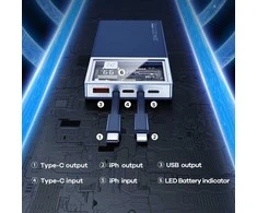 Išorinė baterija (Powerbank) REMAX RPP-507 10000mAh su įmontuotais Type-C ir Lightning kabeliais, juoda: Spalva - Rožinė