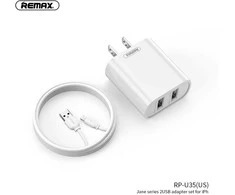 Sieninio įkroviklio rinkinys REMAX RP-U35 2.1A 2×USB su Lightning kabeliu, JAV kištukas