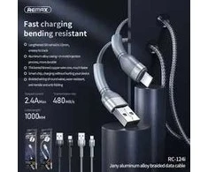 USB Lightning Remax Jany Alloy kabelis, 1m, 2.4A (juodas)