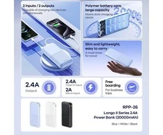 Išorinė baterija (Powerbank) REMAX RPP-26 20000mAh 2.4A 2×USB, balta