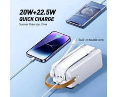 Išorinė baterija (Powerbank) REMAX RPP-565 60000mAh su įmontuotais kabeliais ir LED šviestuvu, pilka