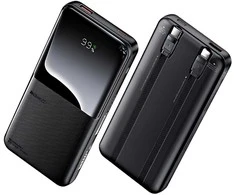 Greito įkrovimo išorinė baterija (Powerbank) REMAX RPP-679 10000mAh su 2 įmontuotais kabeliais, balta