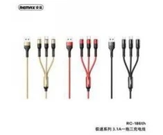Įkrovimo kabelis 3-in-1 REMAX RC-186th 2.1A USB į USB-C, Lightning, Micro USB: Spalva - Auksinė