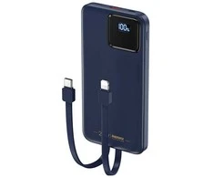 Išorinė baterija (Powerbank) REMAX RPP-500 10000mAh su įmontuotais Type-C ir Lightning kabeliais, juoda: Spalva - Šviesiai mėlyna
