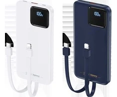 Išorinė baterija (Powerbank) REMAX RPP-500 10000mAh su įmontuotais Type-C ir Lightning kabeliais, juoda: Spalva - Violetinė