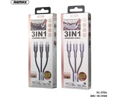 REMAX Sury 2 serijos 3-in-1 3A įkrovimo kabelis RC-070th (USB į Type C, iPhone, Micro): Spalva - Sidabrinė