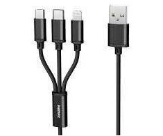 REMAX Sury 2 serijos 3-in-1 3A įkrovimo kabelis RC-070th (USB į Type C, iPhone, Micro): Spalva - Sidabrinė