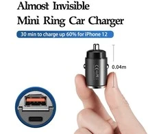 Automobilinis įkroviklis REMAX RCC110 Mini 30W USB + USB-C, greitas: Spalva - Tamsiai pilka