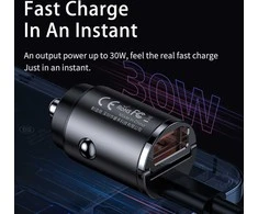 Automobilinis įkroviklis REMAX RCC110 Mini 30W USB + USB-C, greitas: Spalva - Tamsiai pilka