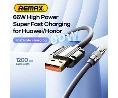 Greito įkrovimo kabelis REMAX RC-C052 66W cinko lydinio su apšvietimu USB-A į USB-C: Spalva - Tamsiai pilka