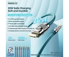Greito įkrovimo kabelis REMAX RC-C053 20W PD cinko lydinio su apšvietimu USB-C į Lightning: Spalva - Deep Jungle žalia