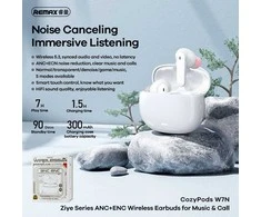 Belaidės TWS ausinės REMAX CozyPods W7N su ANC+ENC Bluetooth 5.3: Spalva - Balta