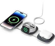 Sulankstomas belaidis įkroviklis T1 3in1 MagSafe 15W, tamsiai pilkas