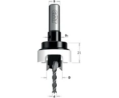 Medienos grąžtas su gilintuvu CMT; 90°; S=10 mm; d=5 mm; D=15 mm
