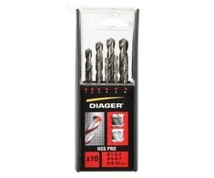 Grąžtų komplektas metalui Diager 718C; 1-10 mm; 10 vnt.