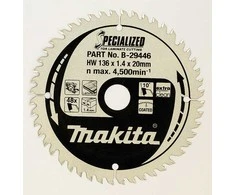 Makita T.C.T. pjūklas SPECIALIZED 136X1.4X20mm 10° T48 B-33825 T.C.T • 136 x20 mm • T48 • 10° • MDF/laminatui