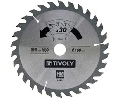 Tivoly Diskinis pjūklas medžiui 160x20x2.45/1.5mm, z30, 15°, (16mm adapteris)