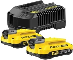 Priedų rinkinys Stanley Starter Set V20; 18 V; 2x2,0 Ah + pakrovėjas