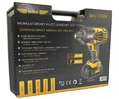 Smūginis veržliasukis Adler AKU-1700K; 20 V; 3/4''; 1x5,0 Ah akum.