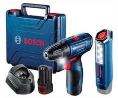 BOSCH suktuvas - gręžtuvas GSR 120-LI 12V 30/14Nm 2x2,0Ah. lagaminas+ prožektorius GLI 12V-300