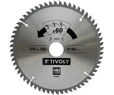 Tivoly Diskinis pjūklas spalvotiems metalams 190x30x2.5/1.7mm, z60, 3°, (20mm adapteris)
