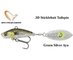 Blizgė Savage Gear 3D Sticklebait Tailspin Žalias Sidabrinis AYU