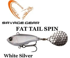Savage Gear Fat Tail Spin Baltas Sidabrinis