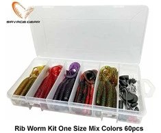 Savage Gear Masalų rinkinys Savage Rib Worm Kit One Size Mix Colors 60pcs