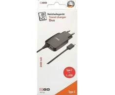 Įkroviklis 2GO 2GO Ladegerät 12W USB-C + 1-Port 1x USB-A Kabelis 1,4m juodas