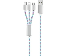 Kabelis USB 2GO USB-A - USB-C + microUSB + Lightning 1,5 m Baltas (797316)