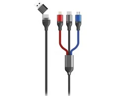 USB kabelis 2GO USB-A + USB-C - USB-C + microUSB + Žaibas 1,2 m Juodas (797361)