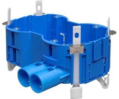ABB „Hafobox“ behalogenė priekinė dėžutė su vamzdžio snapeliu (2 x Ø16–20 mm), 2 moduliai, Ø76, 50 mm gylio. Mėlyna euro dėžutė.