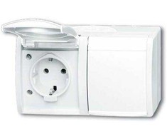 fix-pro ABB „Impressivo“ viengubas lizdas su dangteliu, baltas blizgus (RAL9016), 250 V 16 A, „Schuko“ / šoninis įžeminimas ir saugiklis