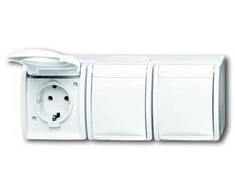 fix-pro ABB Ocean horizontalus lizdas 3 x Schuko su įžeminimu, 250 V/16 A, IP44 atsparus purslams, baltas