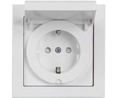 ABB Lizdas su įžeminimu, su atlenkiamu dangteliu, 250 V/16 A, IP44, su rėmeliu, baltas