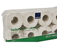 Abena dvisluoksnis tualetinis popierius, baltas – „Care-Ness Nature“, natūralus, 100 % perdirbtas popierius – 8 ritinėlių pakuotė