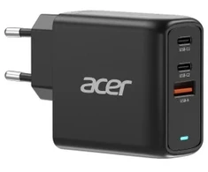 ACER Adapteris 67W PD GaN charger,USB-C,USB-A,EU plug,Juodas