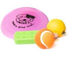 NAGA Hundelegetøj mix, 4 stk (frisbee, bold i snor, tennisbold, ispind)