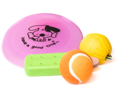 NAGA Hundelegetøj mix, 4 stk (frisbee, bold i snor, tennisbold, ispind)