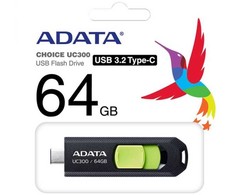 ADATA UC300, 64 GB, USB C tipo, 3.2 kartos 1 (3.1 kartos 1), 100 MB/s, išstumiamas, juodas, žalias